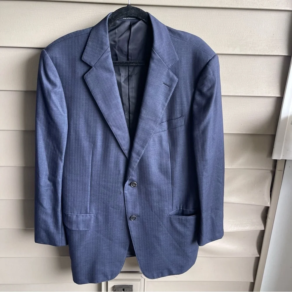 Ermengildo Zegna Blazer Sport Coat Men's 52R Navy Blue 100%‎ Cashmere *FLAWED*